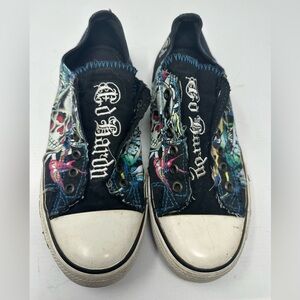 Ed Hardy Black Canvas Sneakers with Skull Design